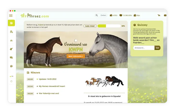 The interface of online horse game My Horsez